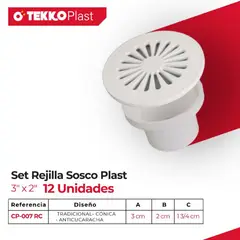 TEKKO PLAST - Set Rejilla Sosco Plast. de 3" x 2"( 12 Unds)