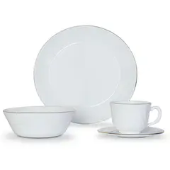 HOME ELEMENTS - Vajilla Vitrocerámica 4 Puestos 16 Piezas Decorada Blanco Borde Dorado