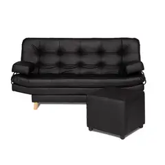 TODOTEJIDOS - Sofá Cama Valencia 180X84X85 Sintético Negro + Puff