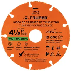 TRUPER - Disco Corte Carburo Tungsteno 4-1/2 Pulgadas Multiusos Ditu-45