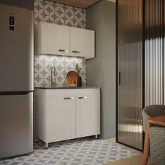JUST HOME COLLECTION - Cocina Integral Bianca 1.0 Metros V2 Niebla Blanco Incluye Mesón Liso Con Poceta Izquierda En Acero Inoxidable