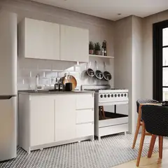 JUST HOME COLLECTION - Cocina Integral Cielo 1.20 Metros V2 Niebla Blanco Incluye Mesón Liso Con Poceta Izquierda En Acero Inoxidable y Grifería