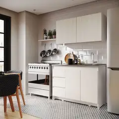 JUST HOME COLLECTION - Cocina Integral Cielo 1.20 Metros V2 Niebla Blanco Incluye Mesón Liso Con Poceta Izquierda En Acero Inoxidable y Grifería