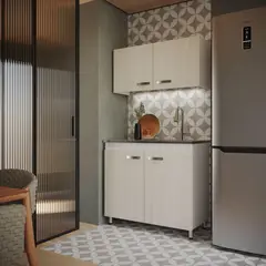 JUST HOME COLLECTION - Cocina Integral Bianca 1.0 Metros V2 Niebla Blanco Incluye Mesón Liso Con Poceta Izquierda En Acero Inoxidable