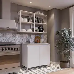 JUST HOME COLLECTION - Mueble Inferior Cocina Cielo V.3 1.0 Metros Blanco Incluye Mesón Liso Con Poceta Derecha En Acero Inoxidable