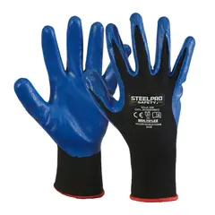 STEELPRO - Paquete X 12 Pares Guante Multiflex Nylon Nitrilo Foam Blue Talla L