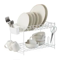 REJIPLAS - Escurridor de Platos Italiano Acero 2 Niveles Blanco 45x31x26 cm