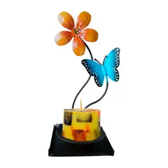 GENERICO - Candelabro Mesa Matero Cafe Flor Naranja Mariposa Azul