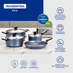 TRAMONTINA - Batería de Cocina 7 Piezas Starflon Max Azul