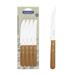TRAMONTINA - Juego de Cuchillos para Asado Dynamic Con Lámina de Acero Inoxidable Con Hilo Liso y Mangos de Madera Natural 12 Piezas