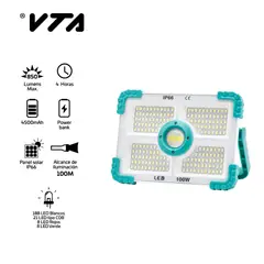 VTA PLUS - Linterna Recargable Con Panel Solar 2.8W Alcance 100M