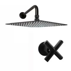 GRIFOS CENTER - Kit Ducha Cuad.neg.15cm + Tubo + Manija Registro A.fria Bck