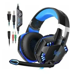 52 BITS - Audífono Gamer USB Micrófono Luz LED G-2000 Azul Diadema PC Celular Genérico