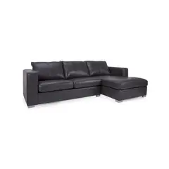 MUEBLES DE LUJO - Sofá en L Derecho Donald Cuerina Negro 220x75x80