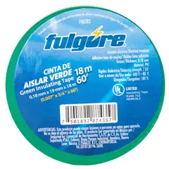 FULGORE - Cinta de Aislar Verde 18 Metros 19 Mm x 0.18 Mm x 10 Unidades