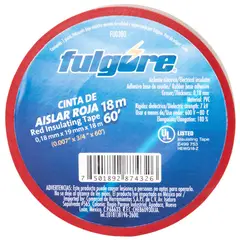 FULGORE - Cinta de Aislar Roja 18 Metros 19 Mm x 0.18 Mm x 10 Unidades
