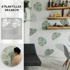 VAMARU STENCILS - Plantilla para Pintar Vamarú Stencils Colección Monstera 48x48 cm y 48x30 Cm 4 Und