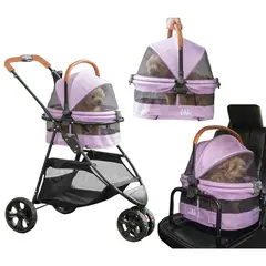 PET GEAR - Coche 3 EN 1 Mascotas 47x44x49cm Pequeño Rosado