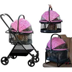PET GEAR - Coche 3 EN 1 Mascotas 67x51x100cm Mediano Rosa
