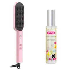 TYMO - Cepillo Alisador de Cabello Rosa con Spray Protector Térmico