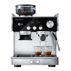OSTER - Cafetera para Espresso Perfect Brew Máxima Tecnología Thermoblock Doble y 2 Bombas de Presión, 15 Bares, Espresso, Latte, Incluye Accesorios Profesionales, Acero Inoxidable