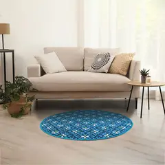 CUPERZ - Tapete Flores Azul Redondo 100 cm