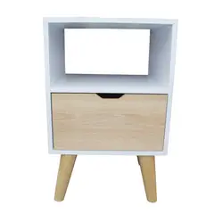 MAOS CENTRY - Mesa de Noche 1 Cajon Patas de Madera 40X60X35 Cm
