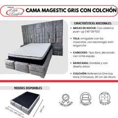 ESTILO Y CONFORT - Combo Magic Base + Colchón + Cabecero Gris 120 + Mesas de Noche