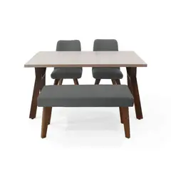 HOGAR VENECIA - Comedor 4 Puestos Nara Evora con Butaco 75X144X90 Gris