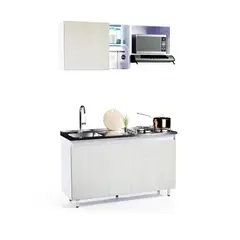 BERTOLINI - Cocina Integral Rosy 150cm En Mdp Sin Meson Con Locero y Porta Vasos Niebla