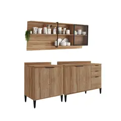 BERTOLINI - Cocina Integral En Mdp 200Cm Con Mesón En Mdp 6 Puertas Freijo