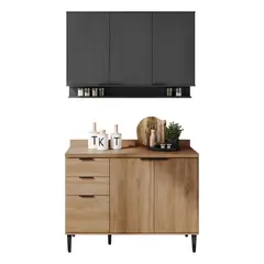 BERTOLINI - Cocina Integral En Mdp 120Cm Con Mesón 6 Puertas Freijo Y Grafito
