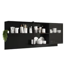 BERTOLINI - Mueble Superior Multiuso de Cocina 200cm Mdp Estilo Industrial Negro