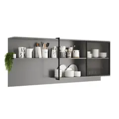 BERTOLINI - Mueble Superior Multiuso de Cocina 200cm Mdp Estilo Industrial Gris