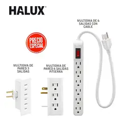 HALUX - Kit Eléctrico 3En1 Multitoma Cable + Multitoma Pared +Multitoma
