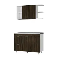 JUST HOME COLLECTION - Cocina Integral 1.20 Metros Elica Nogal/Blanco Incluye Mesón Liso Poceta Derecha