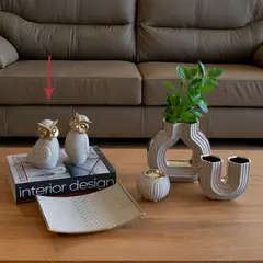 JUST HOME COLLECTION - ESCULTURA BUHO LADO CERAMICA 12.5X15.5 c