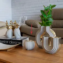 JUST HOME COLLECTION - PORTAVELA CERAMICA 10X7.5 cm GRIS Y ORO