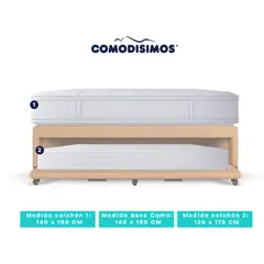 COMODISIMOS - Colchón Atlantico Pillow Sol Celia 140x190 + Base Cama Duplex Habana Café avellana Pmw 140x190 + Colchón Res Access Celia 120x175