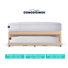 COMODISIMOS - Colchón Atlantico Pillow Sol Celia 120x190 + Base Cama Duplex Habana Café avellana Pmw 120x190 + Colchón Res Access Celia 100x175