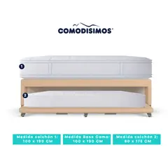 COMODISIMOS - Colchón Atlantico Pillow Sol Celia 100x190 + Base Cama Duplex Habana Café avellana Pmw 100x190 + Colchón Res Access Celia 80x175