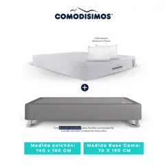 COMODISIMOS - Colchón Access Sol Celia 140x190 + 2 Base Cama 70x190 Gris Claro + 8 Patas Acero 14 Cms + 2 Almohadas