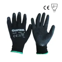 SUPERIOR - Guante De Nylon Negro Con Capa Látex 9" Set X 9