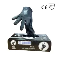 SUPERIOR - Guante de Nitrilo Negro Tipo Pesado Caja x 100 Talla L Set x 3