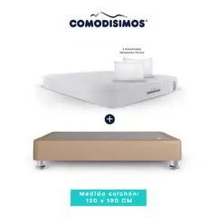 COMODISIMOS - Colchón Semidoble Access Sol Celia 120x190 + 1 Base Cama 120x190 Café Avellana + 4 Patas Acero 14 Cms + 1 Almohada