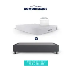 COMODISIMOS - Colchón Access Sol celia 100x190 + 1 Base Cama 100x190 Gris Plomo + 4 Patas Acero 14 Cms + 1 Almohada