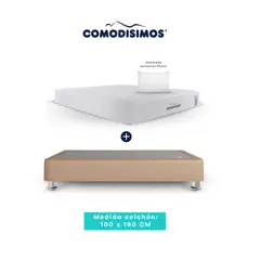 COMODISIMOS - Colchón Access Sol celia 100x190 + 1 Base Cama 100x190 Café Avellana + 4 Patas Acero 14 Cms + 1 Almohada