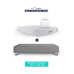 COMODISIMOS - Colchón Access Sol celia 100x190 + 1 Base Cama 100x190 Gris Claro + 4 Patas Acero 14 Cms + 1 Almohada