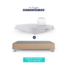 COMODISIMOS - Colchón Access Sol celia 90x190 + 1 Base Cama 90x190 Café Avellana + 4 Patas Acero 14 Cms + 1 Almohada
