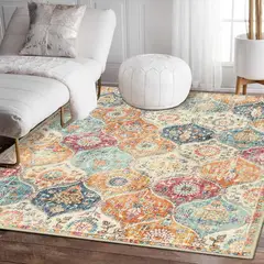 LAHOME - Alfombra Vintage Estilo Marroquí Color Crema Multicolor de 1.22x1.83 m